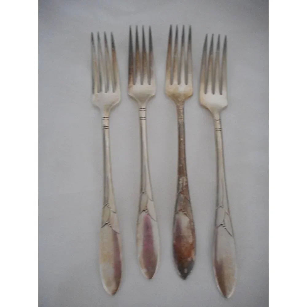 4 Oneida 1932 Lady Hamilton French Dinner forks Art Deco Silver Plate #2